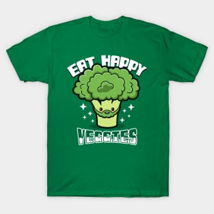 Eat Happy Veggies Cute Kawaii Retro Quote Funny Vegan Meme T-Shirt